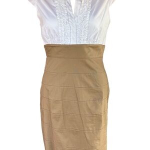 New Directions White and Tan Midi Dress